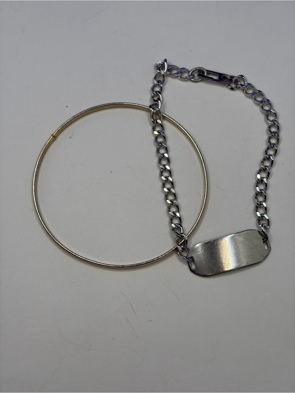 Women’s Silver Tone ID Bracelet and Bangle Set